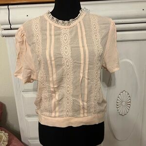 Self Esteem Peach Lace Accent Blouse